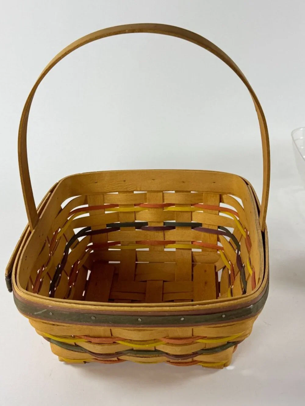 Longaberger 1998 Christmas Liner W/Handle Square Basket & Insert Clear Protector